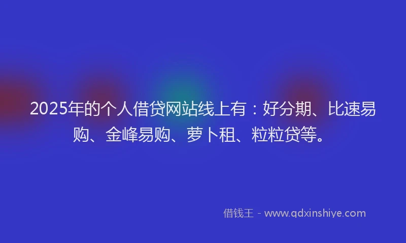 2025年的个人借贷网站线上有：好分期、比速易购、金峰易购、萝卜租、粒粒贷等。