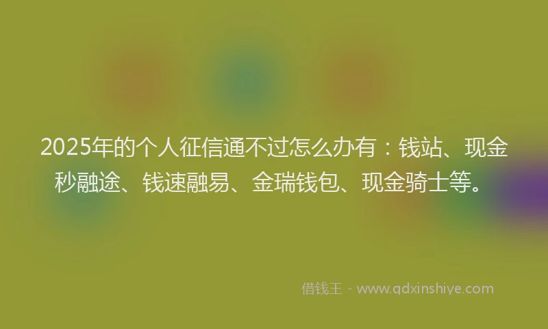 2025年的个人征信通不过怎么办有：钱站、现金秒融途、钱速融易、金瑞钱包、现金骑士等。