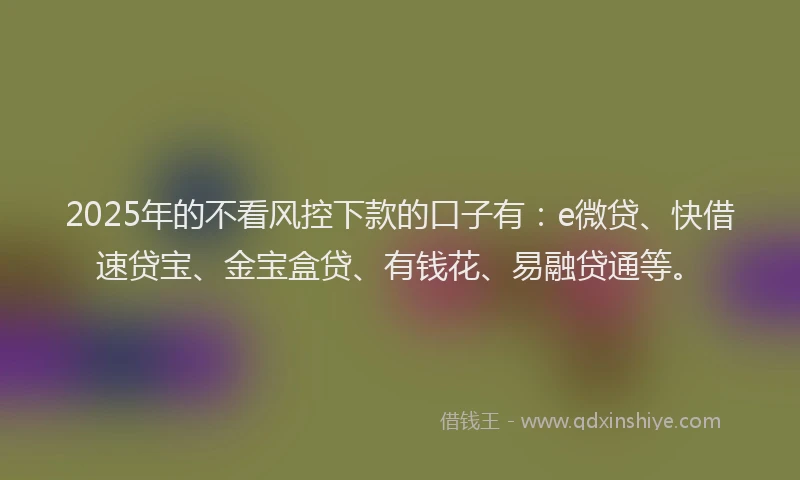 2025年的不看风控下款的口子有：e微贷、快借速贷宝、金宝盒贷、有钱花、易融贷通等。