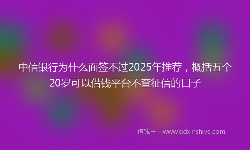 中信银行为什么面签不过2025年推荐，概括五个20岁可以借钱平台不查征信的口子