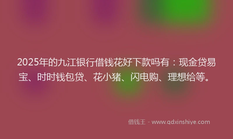 2025年的九江银行借钱花好下款吗有：现金贷易宝、时时钱包贷、花小猪、闪电购、理想给等。