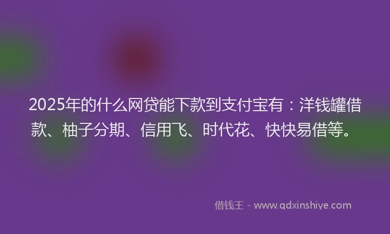 2025年的什么网贷能下款到支付宝有：洋钱罐借款、柚子分期、信用飞、时代花、快快易借等。