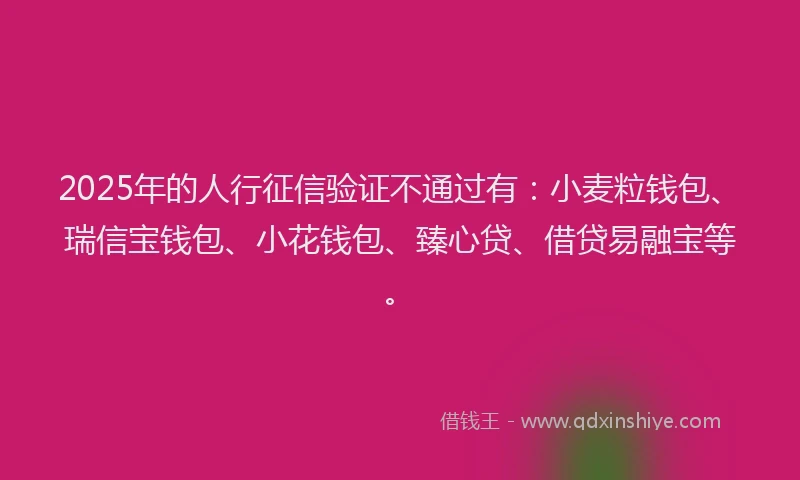 2025年的人行征信验证不通过有：小麦粒钱包、瑞信宝钱包、小花钱包、臻心贷、借贷易融宝等。