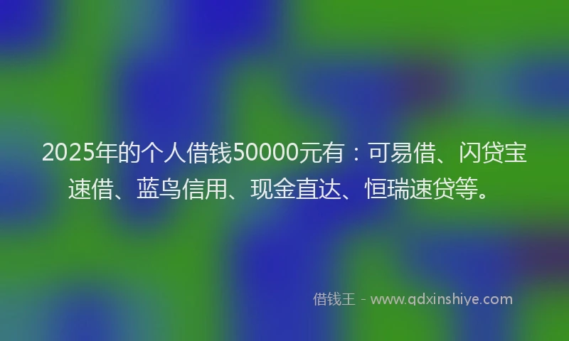 2025年的个人借钱50000元有：可易借、闪贷宝速借、蓝鸟信用、现金直达、恒瑞速贷等。