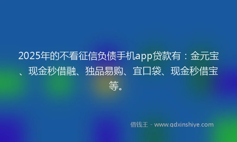 2025年的不看征信负债手机app贷款有：金元宝、现金秒借融、独品易购、宜口袋、现金秒借宝等。