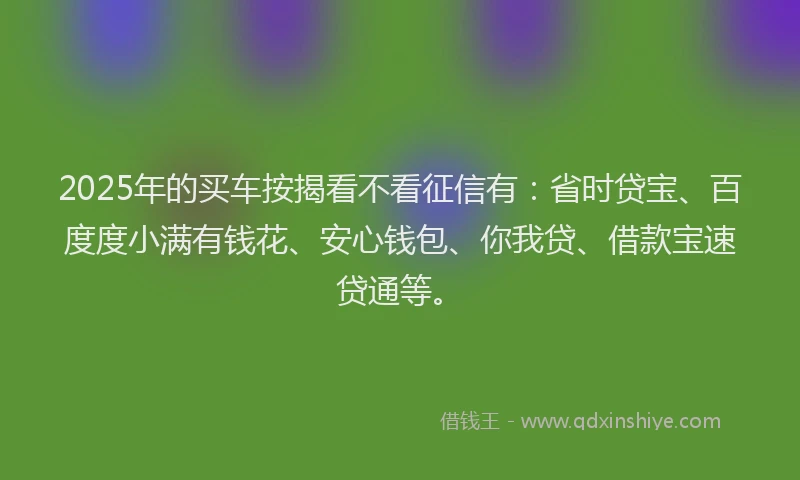 2025年的买车按揭看不看征信有：省时贷宝、百度度小满有钱花、安心钱包、你我贷、借款宝速贷通等。