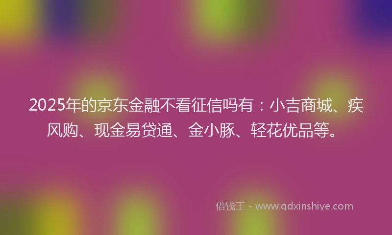 2025年的京东金融不看征信吗有：小吉商城、疾风购、现金易贷通、金小豚、轻花优品等。