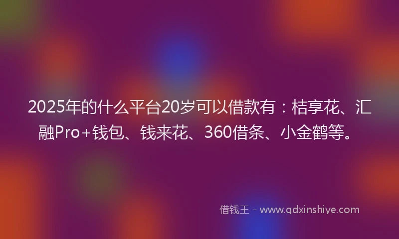 2025年的什么平台20岁可以借款有：桔享花、汇融Pro+钱包、钱来花、360借条、小金鹤等。