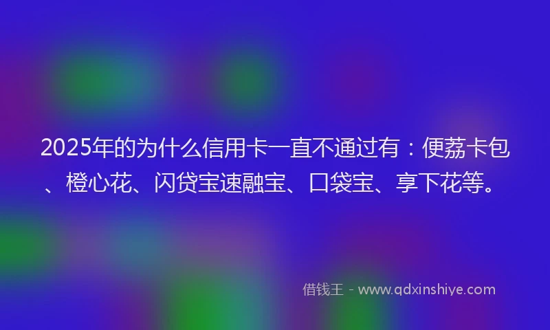 2025年的为什么信用卡一直不通过有：便荔卡包、橙心花、闪贷宝速融宝、口袋宝、享下花等。