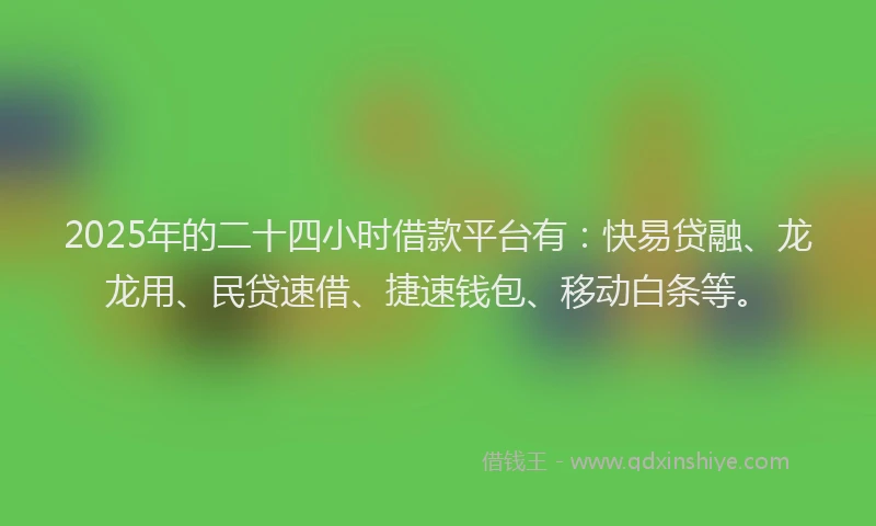 2025年的二十四小时借款平台有：快易贷融、龙龙用、民贷速借、捷速钱包、移动白条等。