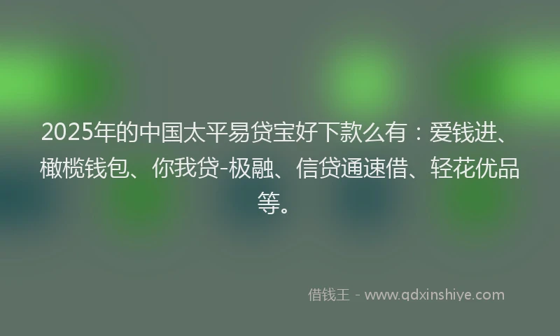 2025年的中国太平易贷宝好下款么有：爱钱进、橄榄钱包、你我贷-极融、信贷通速借、轻花优品等。