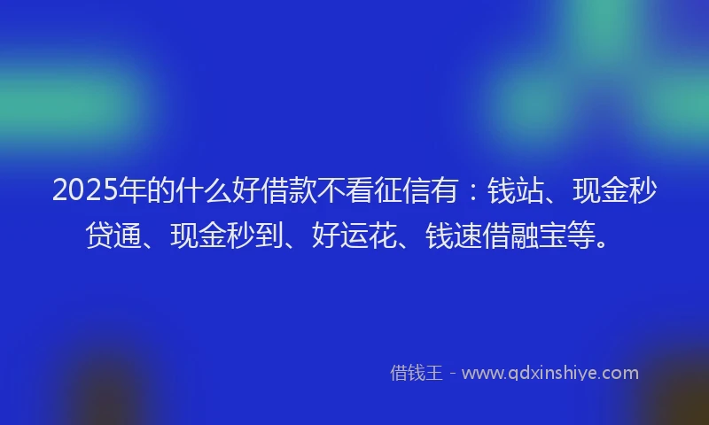 2025年的什么好借款不看征信有：钱站、现金秒贷通、现金秒到、好运花、钱速借融宝等。
