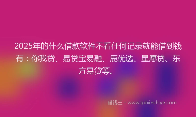 2025年的什么借款软件不看任何记录就能借到钱有：你我贷、易贷宝易融、鹿优选、星愿贷、东方易贷等。