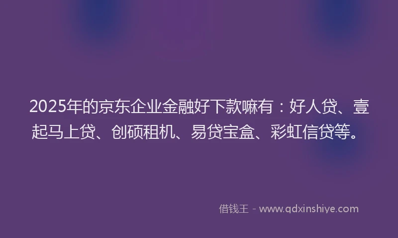 2025年的京东企业金融好下款嘛有：好人贷、壹起马上贷、创硕租机、易贷宝盒、彩虹信贷等。