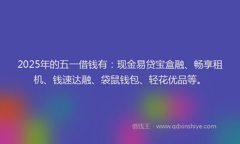 2025年的五一借钱有：现金易贷宝盒融、畅享租机、钱速达融、袋鼠钱包、轻花优品等。