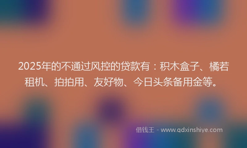2025年的不通过风控的贷款有：积木盒子、橘若租机、拍拍用、友好物、今日头条备用金等。