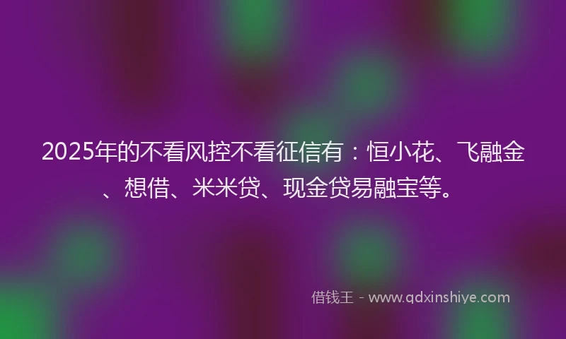 2025年的不看风控不看征信有：恒小花、飞融金、想借、米米贷、现金贷易融宝等。
