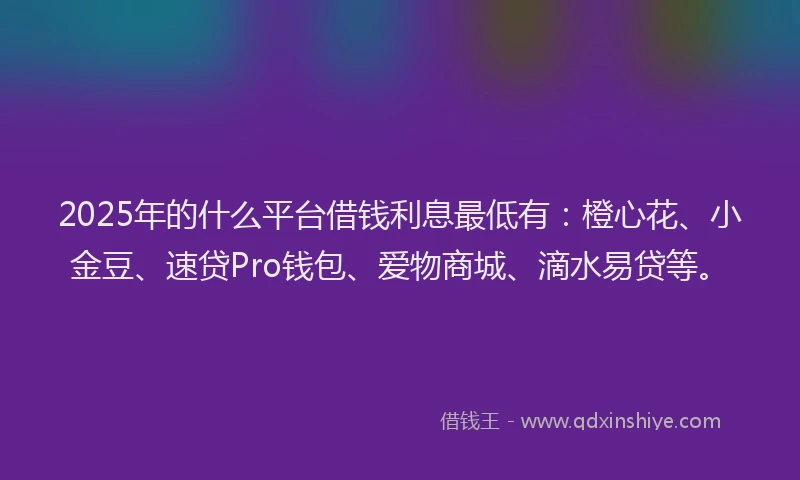 2025年的什么平台借钱利息最低有：橙心花、小金豆、速贷Pro钱包、爱物商城、滴水易贷等。