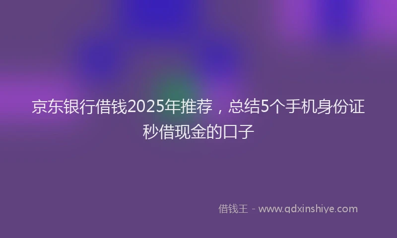 京东银行借钱2025年推荐，总结5个手机身份证秒借现金的口子