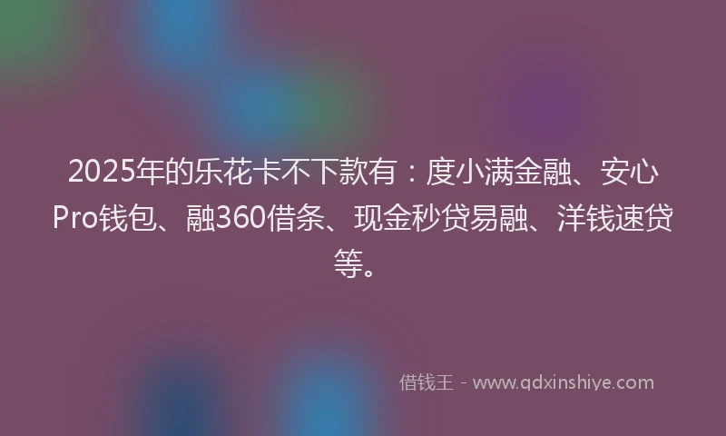 2025年的乐花卡不下款有：度小满金融、安心Pro钱包、融360借条、现金秒贷易融、洋钱速贷等。