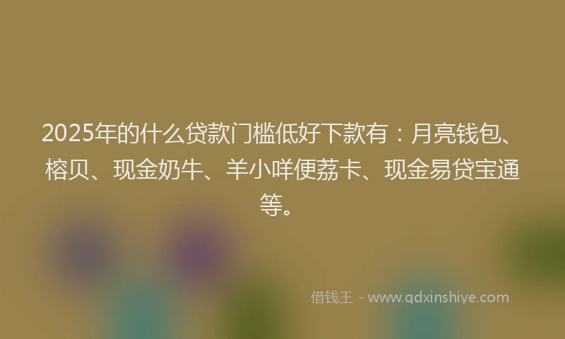 2025年的什么贷款门槛低好下款有：月亮钱包、榕贝、现金奶牛、羊小咩便荔卡、现金易贷宝通等。