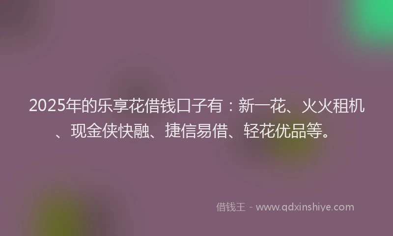 2025年的乐享花借钱口子有：新一花、火火租机、现金侠快融、捷信易借、轻花优品等。