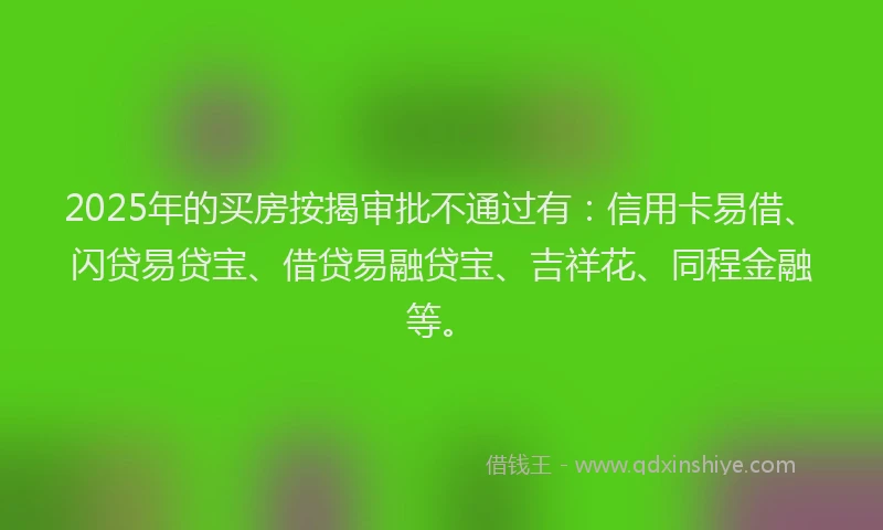 2025年的买房按揭审批不通过有：信用卡易借、闪贷易贷宝、借贷易融贷宝、吉祥花、同程金融等。