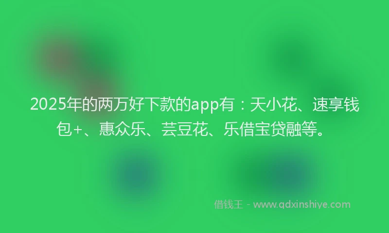 2025年的两万好下款的app有：天小花、速享钱包+、惠众乐、芸豆花、乐借宝贷融等。