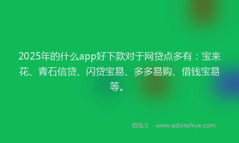 2025年的什么app好下款对于网贷点多有：宝来花、青石信贷、闪贷宝易、多多易购、借钱宝易等。