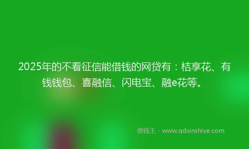 2025年的不看征信能借钱的网贷有：桔享花、有钱钱包、喜融信、闪电宝、融e花等。