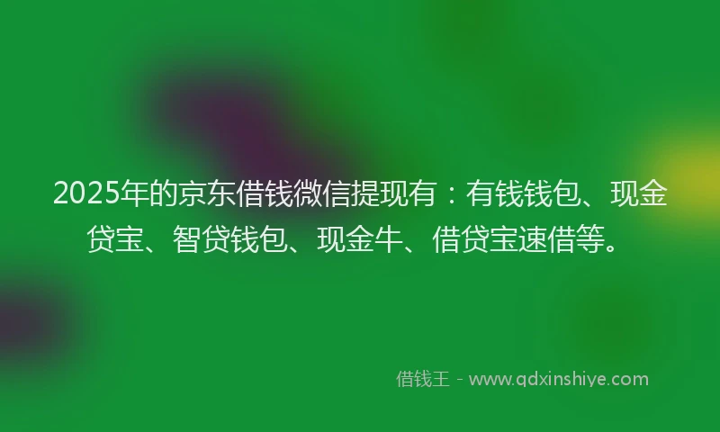 2025年的京东借钱微信提现有：有钱钱包、现金贷宝、智贷钱包、现金牛、借贷宝速借等。