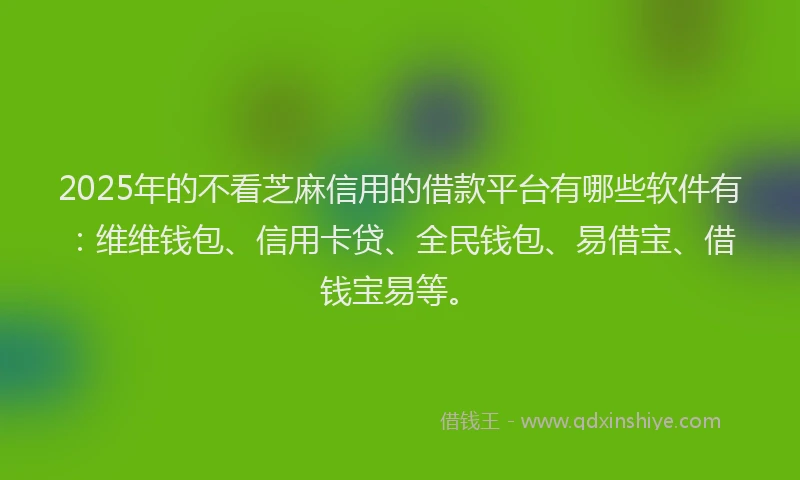 2025年的不看芝麻信用的借款平台有哪些软件有：维维钱包、信用卡贷、全民钱包、易借宝、借钱宝易等。