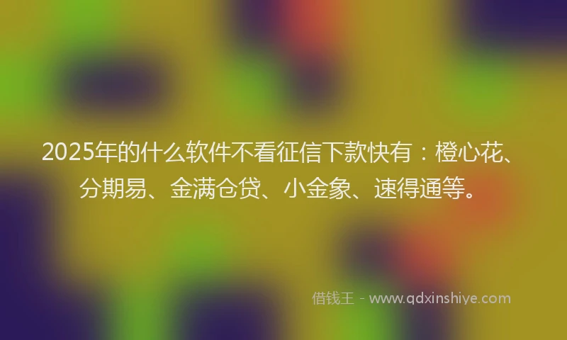 2025年的什么软件不看征信下款快有：橙心花、分期易、金满仓贷、小金象、速得通等。