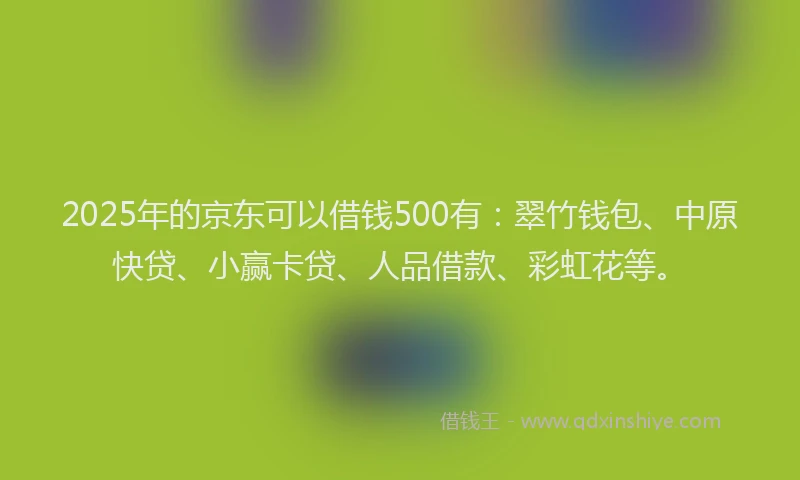 2025年的京东可以借钱500有：翠竹钱包、中原快贷、小赢卡贷、人品借款、彩虹花等。