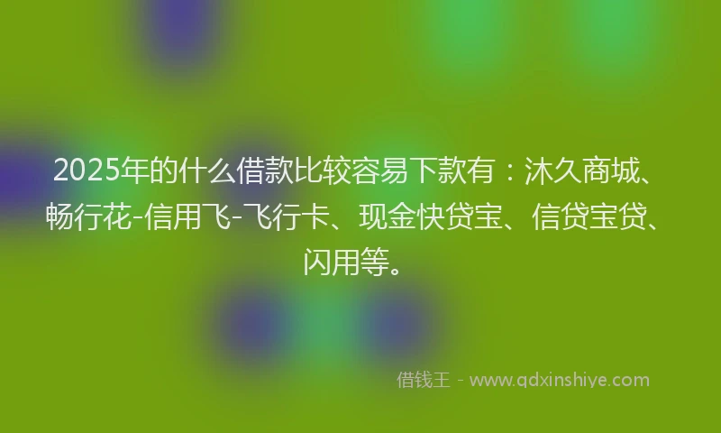 2025年的什么借款比较容易下款有：沐久商城、畅行花-信用飞-飞行卡、现金快贷宝、信贷宝贷、闪用等。