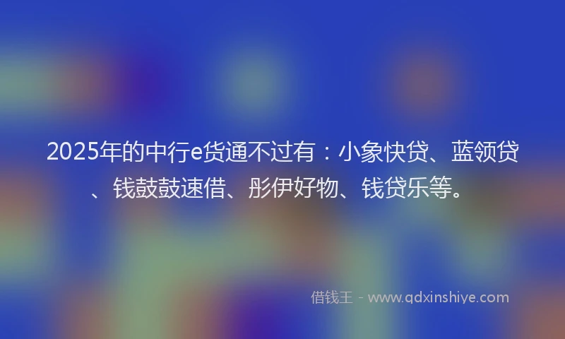 2025年的中行e货通不过有：小象快贷、蓝领贷、钱鼓鼓速借、彤伊好物、钱贷乐等。