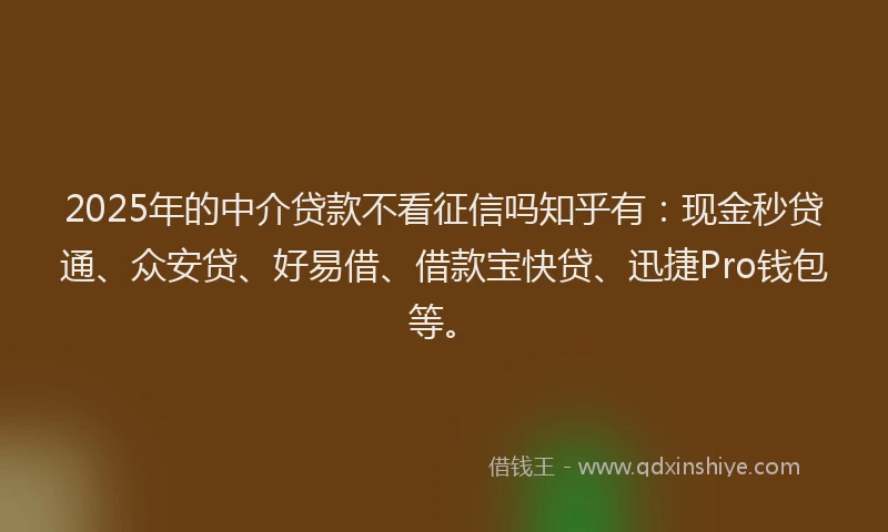 2025年的中介贷款不看征信吗知乎有：现金秒贷通、众安贷、好易借、借款宝快贷、迅捷Pro钱包等。