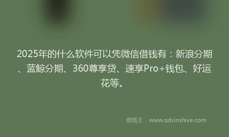 2025年的什么软件可以凭微信借钱有：新浪分期、蓝鲸分期、360尊享贷、速享Pro+钱包、好运花等。