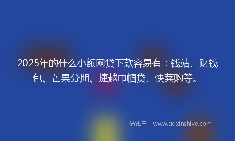 2025年的什么小额网贷下款容易有：钱站、财钱包、芒果分期、捷越巾帼贷、快莱购等。