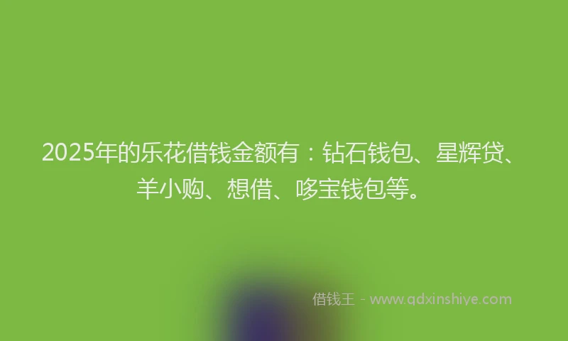2025年的乐花借钱金额有：钻石钱包、星辉贷、羊小购、想借、哆宝钱包等。