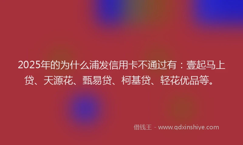 2025年的为什么浦发信用卡不通过有：壹起马上贷、天源花、甄易贷、柯基贷、轻花优品等。