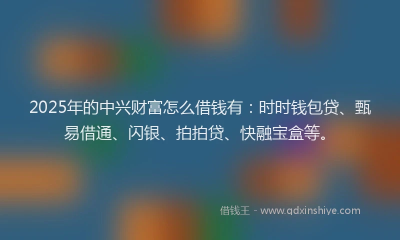 2025年的中兴财富怎么借钱有：时时钱包贷、甄易借通、闪银、拍拍贷、快融宝盒等。