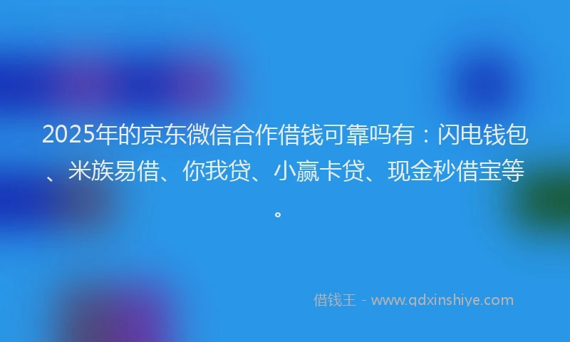 2025年的京东微信合作借钱可靠吗有：闪电钱包、米族易借、你我贷、小赢卡贷、现金秒借宝等。