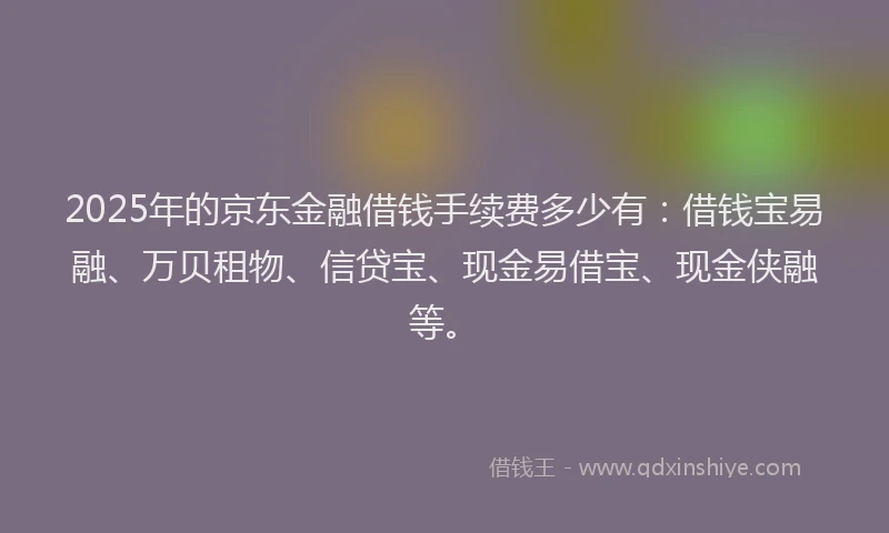 2025年的京东金融借钱手续费多少有：借钱宝易融、万贝租物、信贷宝、现金易借宝、现金侠融等。
