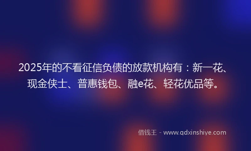2025年的不看征信负债的放款机构有：新一花、现金侠士、普惠钱包、融e花、轻花优品等。