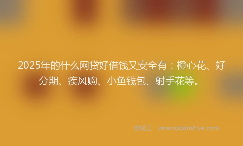 2025年的什么网贷好借钱又安全有：橙心花、好分期、疾风购、小鱼钱包、射手花等。