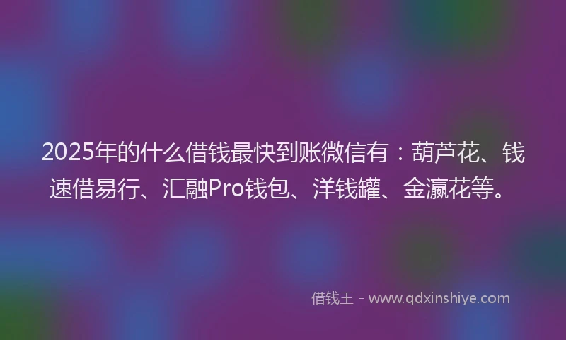 2025年的什么借钱最快到账微信有：葫芦花、钱速借易行、汇融Pro钱包、洋钱罐、金瀛花等。