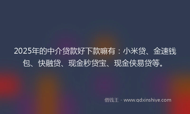 2025年的中介贷款好下款嘛有：小米贷、金速钱包、快融贷、现金秒贷宝、现金侠易贷等。