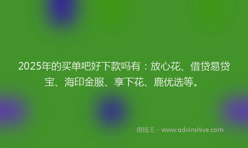 2025年的买单吧好下款吗有：放心花、借贷易贷宝、海印金服、享下花、鹿优选等。