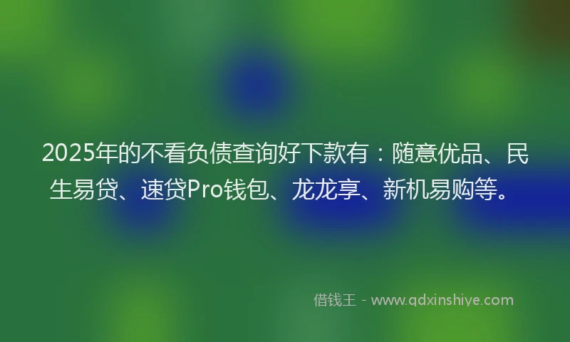 2025年的不看负债查询好下款有：随意优品、民生易贷、速贷Pro钱包、龙龙享、新机易购等。